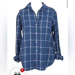 Frank & Eileen blue windowpane flannel top NWT
